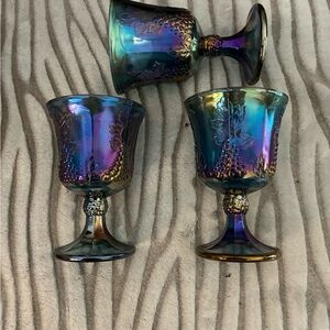 American Vintage Iridescent Goblets Indiana Harvest Grape Blue Carnival Glass
